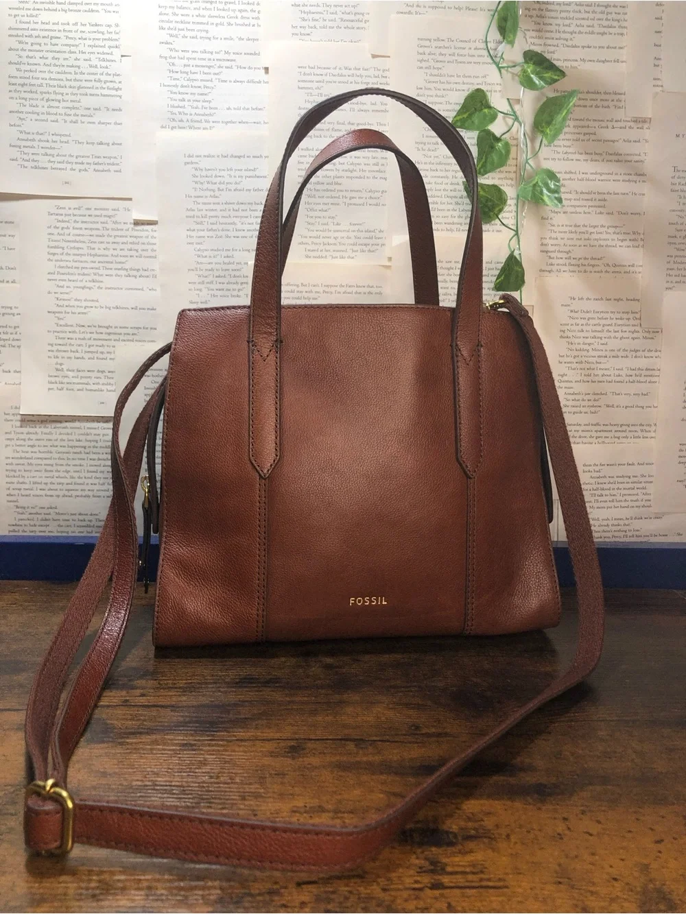 Fossil Brown Leather Top-Handle Satchel with Crossbody Strap